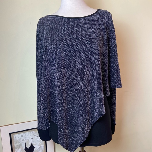 Joseph Ribkoff Tunic Size 6 Black Silver Metallic Dolma Sleeves - Picture 3 of 10